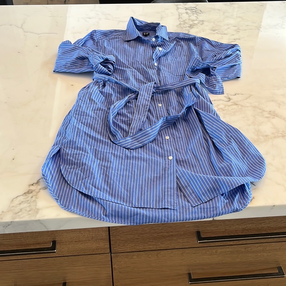 Gap tshirt dress button up blue and white